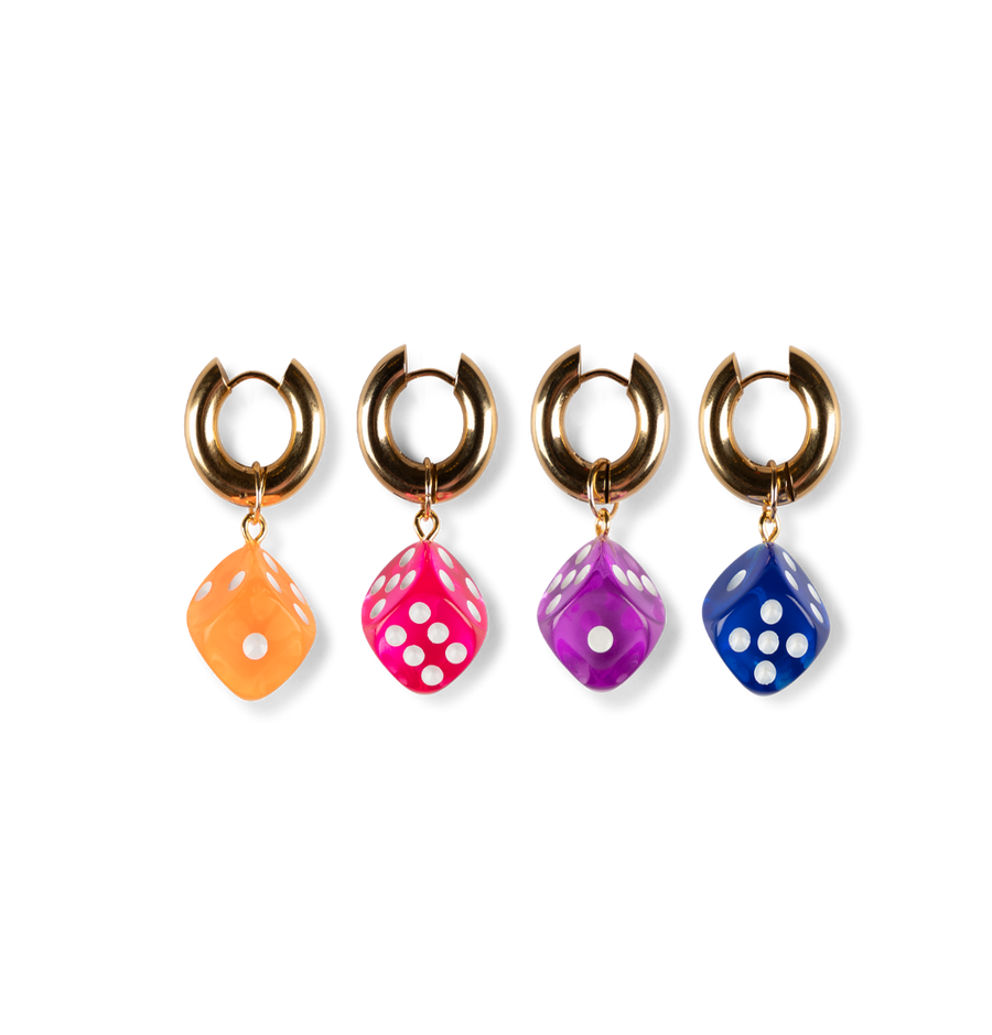 Chunky pink dice - These Chunky earrings are real eye catchers. Wear it on it’s own or create your personal perfect ear party. More is more and less is bore.