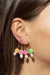 Pink flower smiley earring